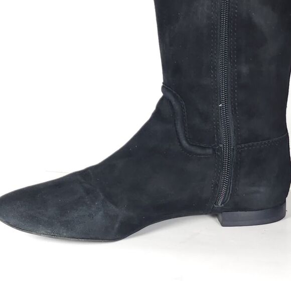 TORY BURCH Women's Selma US8,5M Black Suede Logo Zip Knee High Riding Boots - Picture 7 of 16